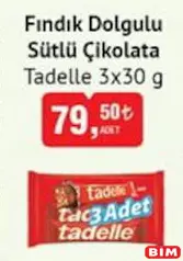 TADELLE FINDIK DOLGULU SÜTLÜ ÇİKOLATA 3X30 G